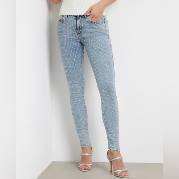 💎NWT💎 GUESS Sexy Curve All Over Rhinestones Skinny Jeans - Picture 2 of 7